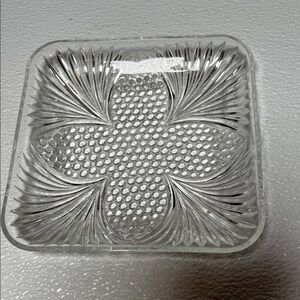 Vintage 60's Federal Glass Co Hobnail & Fan Pressed Glass square Dish